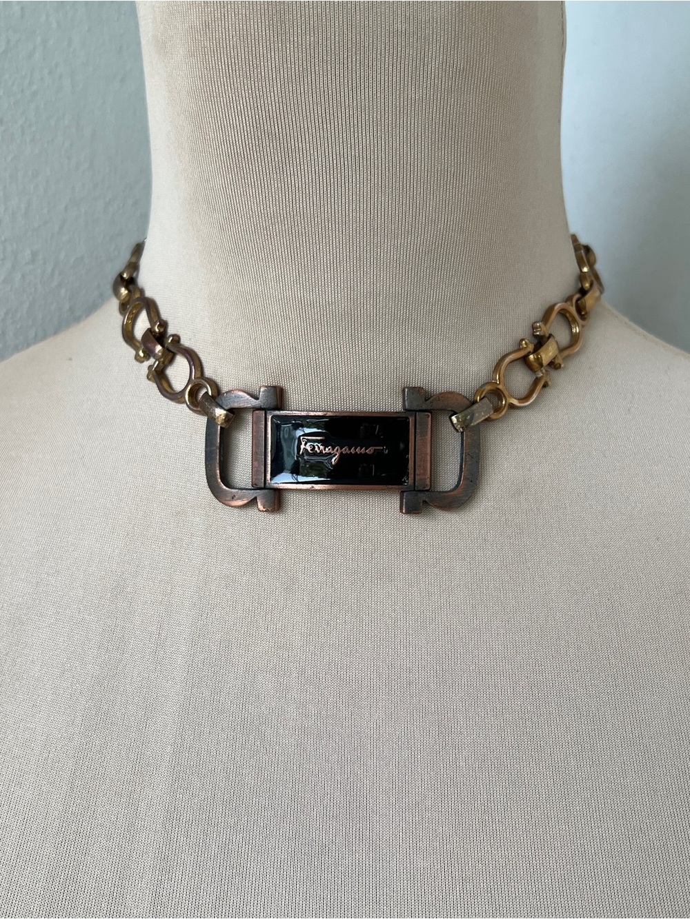 Vintage Ferragamo x Junk You! Rescued Copper Horseshoe Hardware Necklace 15-17”